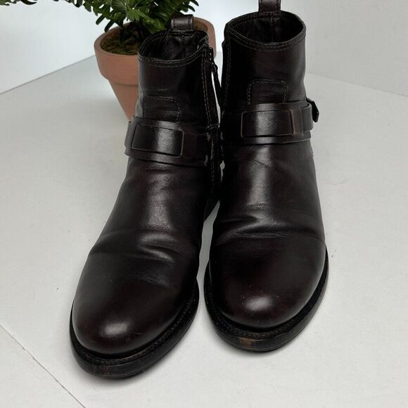 Tory Burch Colton Flat Leather Bootie Dark Brown logo Size 6 - Picture 2 of 15